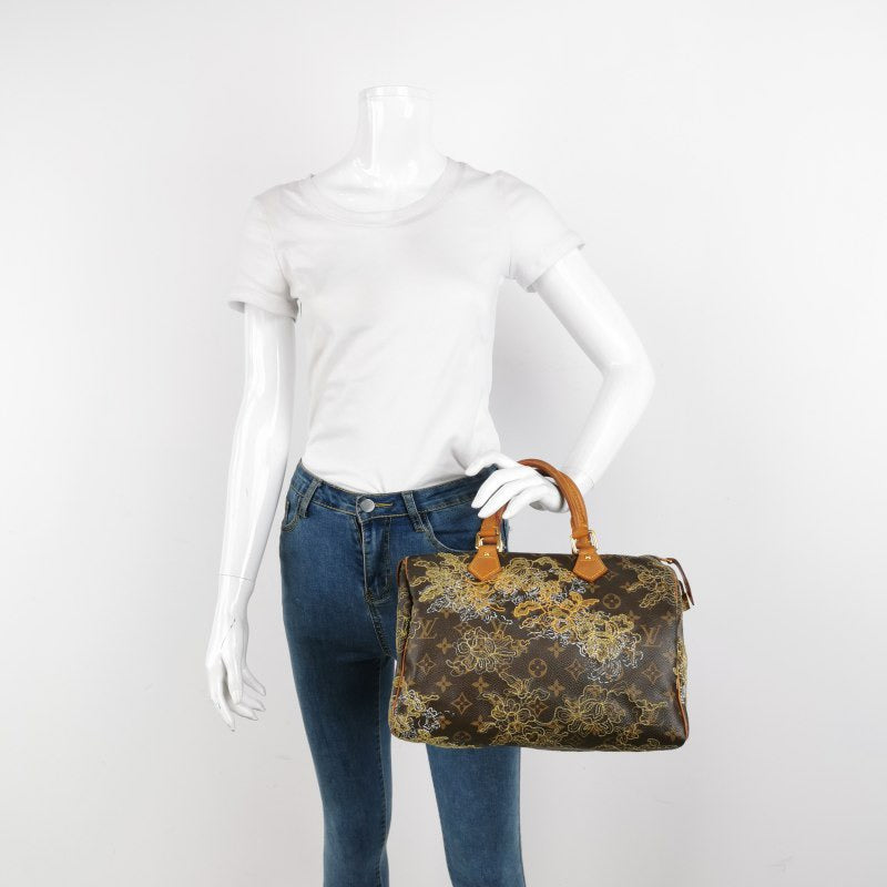 Louis Vuitton (LV) Speedy30 Vegetable Tanned Leather Lava Gilt Embroidered Boston Bag Handbag