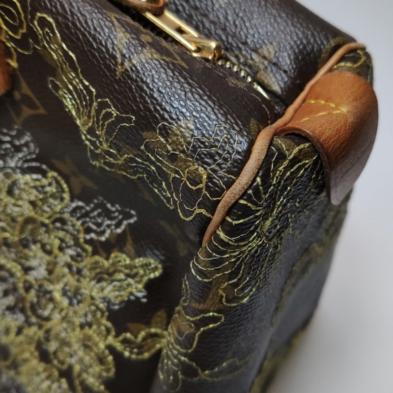 Louis Vuitton (LV) Speedy30 Vegetable Tanned Leather Lava Gilt Embroidered Boston Bag Handbag