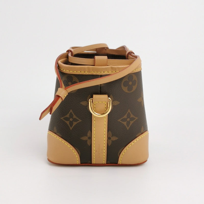 Louis Vuitton (LV) NOÉ PURSENano vegetable tanned leather Monogram print drawstring bucket bag crossbody bag shoulder bag