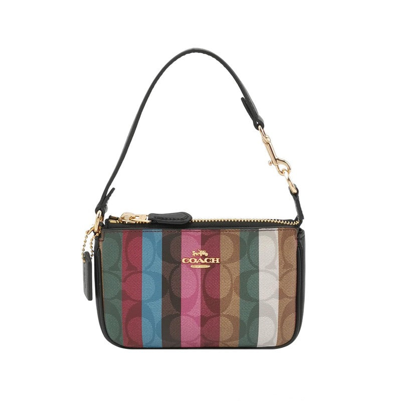 Coach Nolita Cowhide Colorblocked Striped Letter Logo Carriage Logo Tote Bag