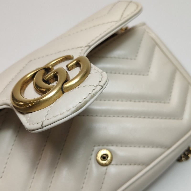 Gucci GG Marmont Ultra Mini Cowhide V-Grain Quilted Double G Logo Mouth Flap Bag Crossbody Shoulder Bag