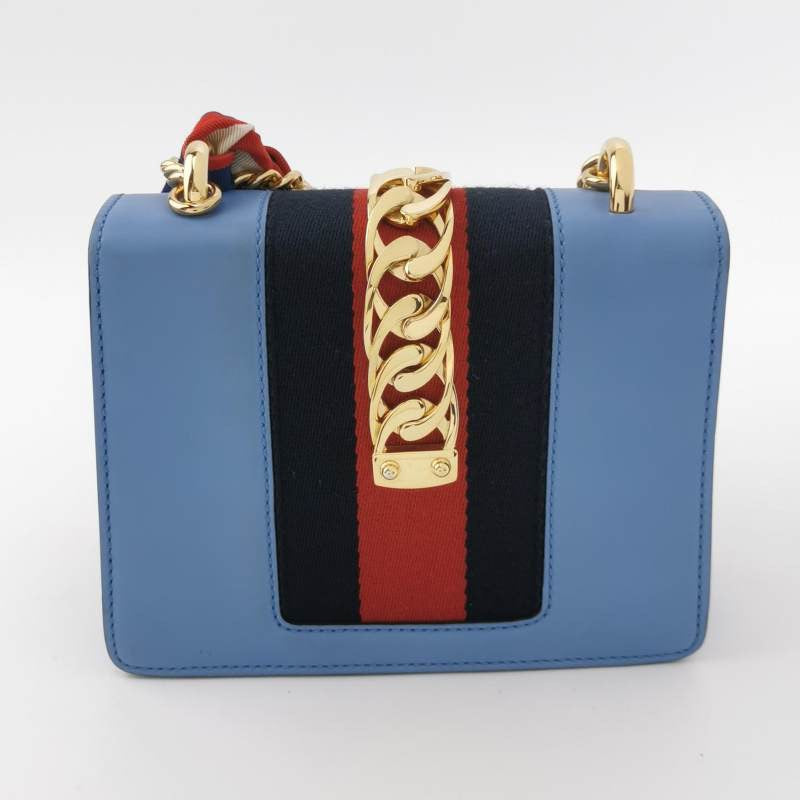 Gucci Sylvie Serbia Mini Cowhide Colorful Strap Metal Buckle Webbing Crossbody Bag Shoulder Bag