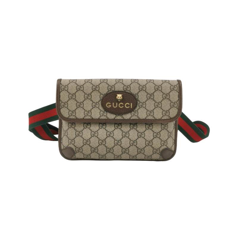 Gucci Neo Vintage Standard Cowhide GG Old Flower Tiger Head Logo Leather Label Waist Bag Chest Bag