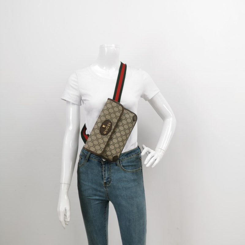 Gucci Neo Vintage Standard Cowhide GG Old Flower Tiger Head Logo Leather Label Waist Bag Chest Bag