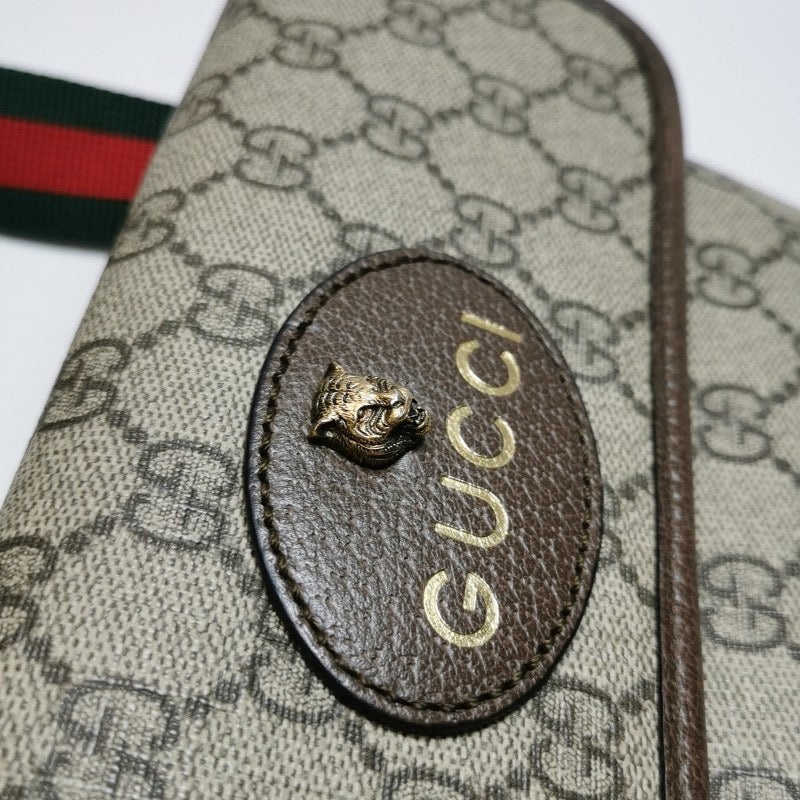 Gucci Neo Vintage Standard Cowhide GG Old Flower Tiger Head Logo Leather Label Waist Bag Chest Bag