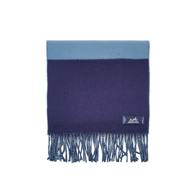 Hermès Cashmere Colorblock Letter Logo Fringe Scarf