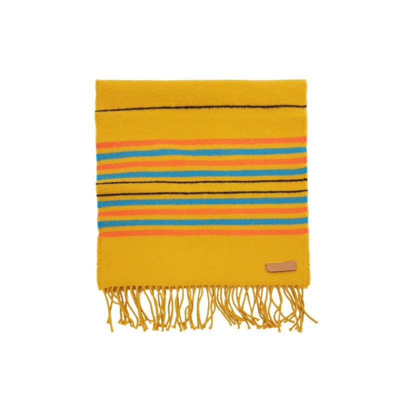 Hermès Cashmere Colorblock Fringed Monogrammed Logo Scarf