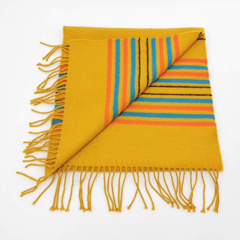 Hermès Cashmere Colorblock Fringed Monogrammed Logo Scarf