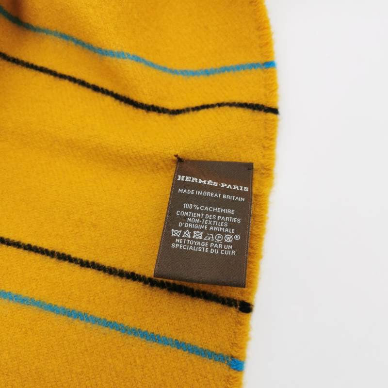 Hermès Cashmere Colorblock Fringed Monogrammed Logo Scarf