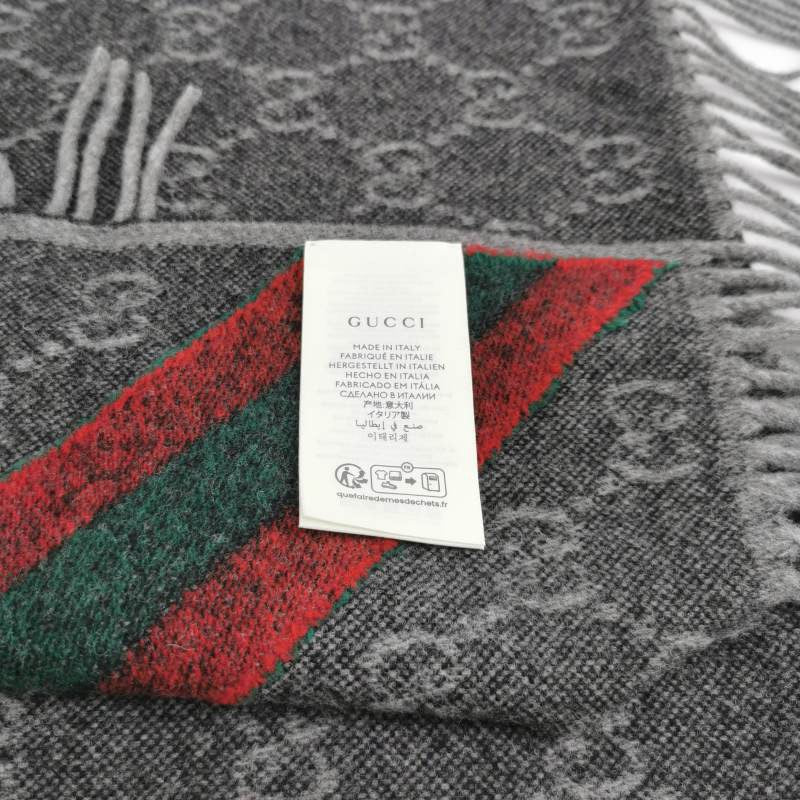 Gucci Wool Double G Old Flower Clashing Color Stripe Fringe Scarf