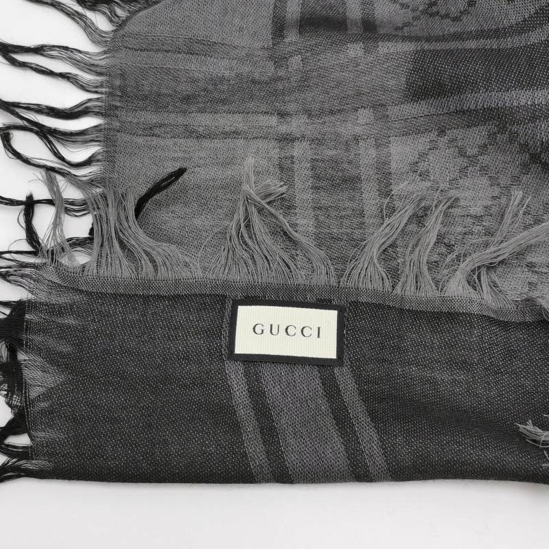 Gucci Silk and Wool Blend Double G Flower Fringe Scarf