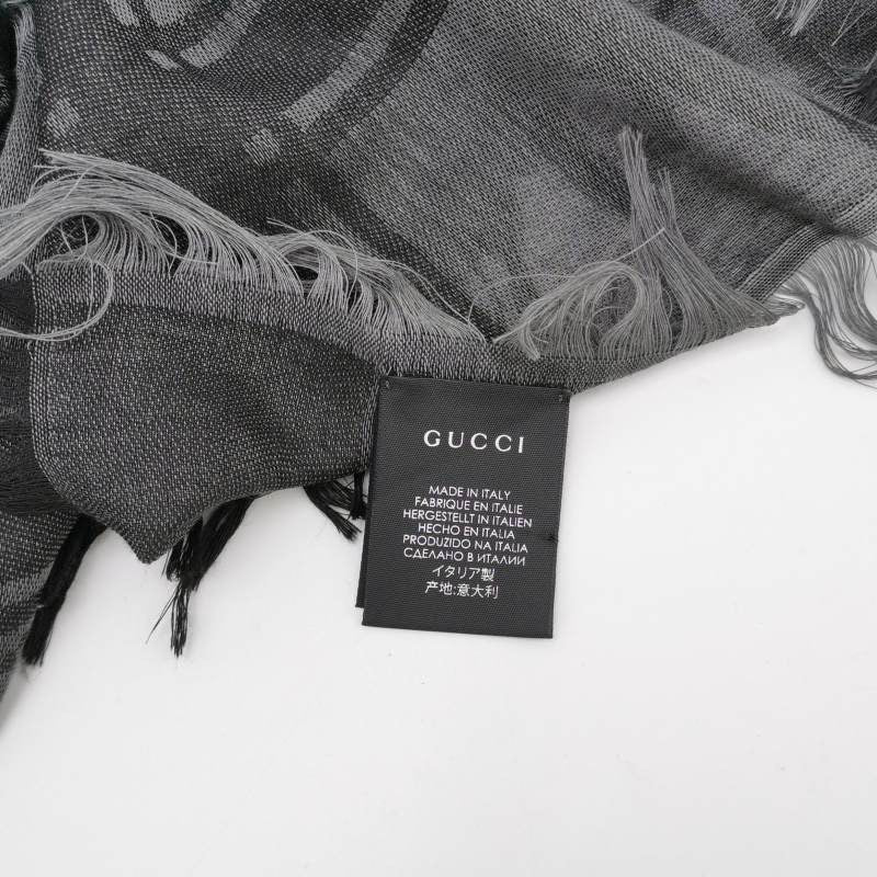 Gucci Silk and Wool Blend Double G Flower Fringe Scarf