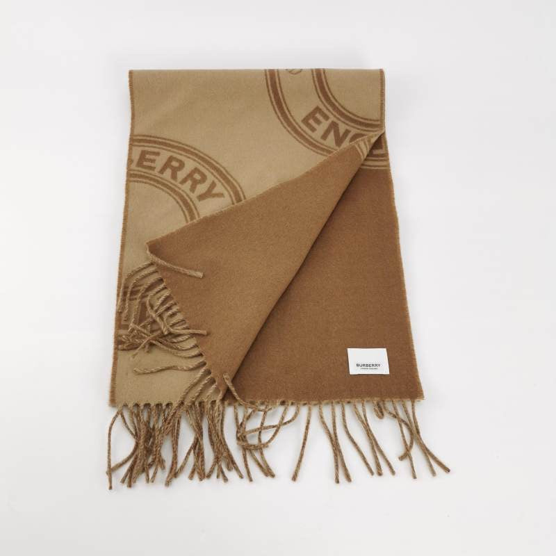 Burberry Wool Colorblocked Monogram Tassel Reversible Scarf