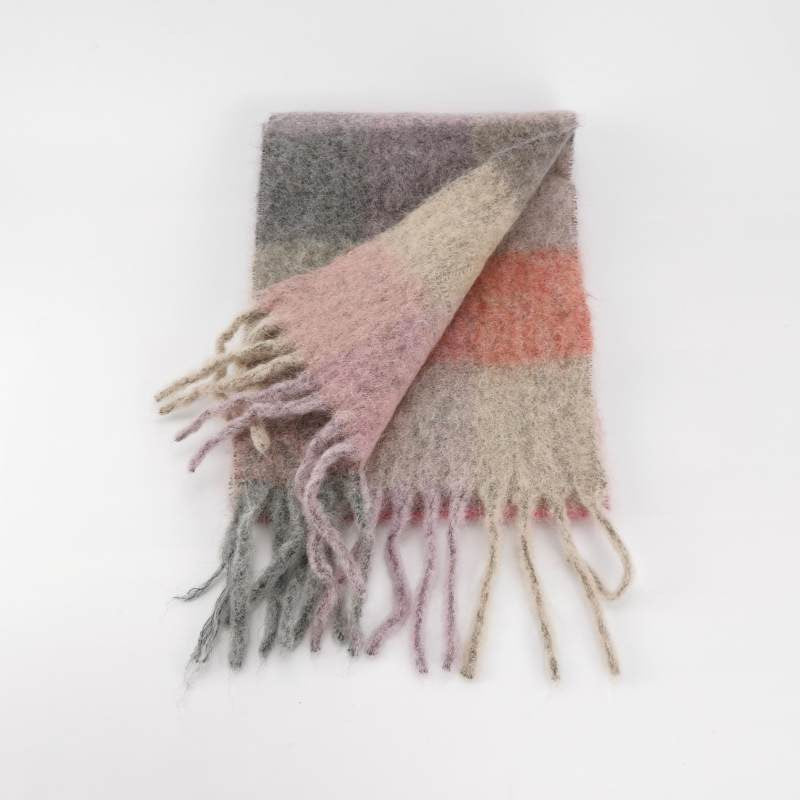 Acne Studios Alpaca Wool Mohair Blend Colorblocked Plaid Fringe Scarf