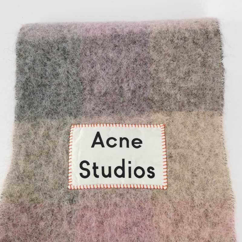 Acne Studios Alpaca Wool Mohair Blend Colorblocked Plaid Fringe Scarf