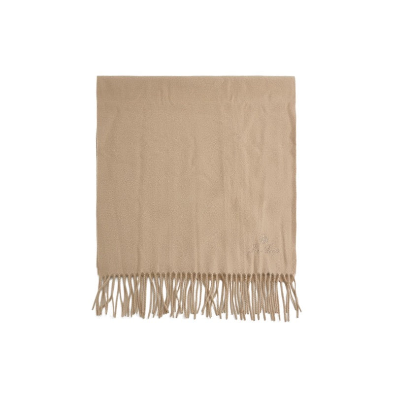 Loro Piana Grande Unita Cashmere Solid Color Letter Logo Embroidered Fringe Scarf