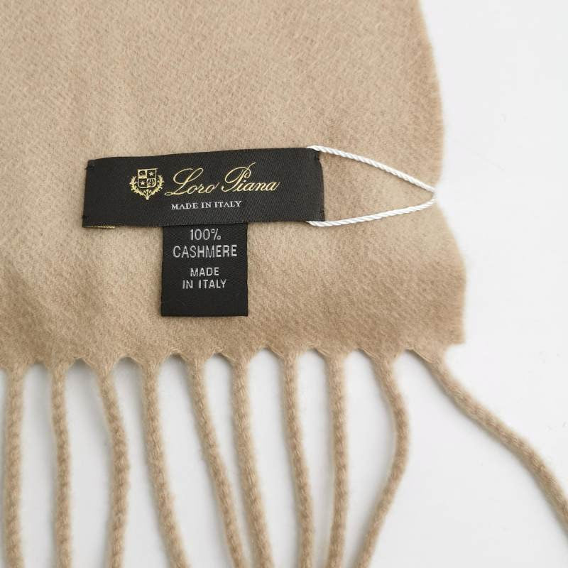 Loro Piana Grande Unita Cashmere Solid Color Letter Logo Embroidered Fringe Scarf