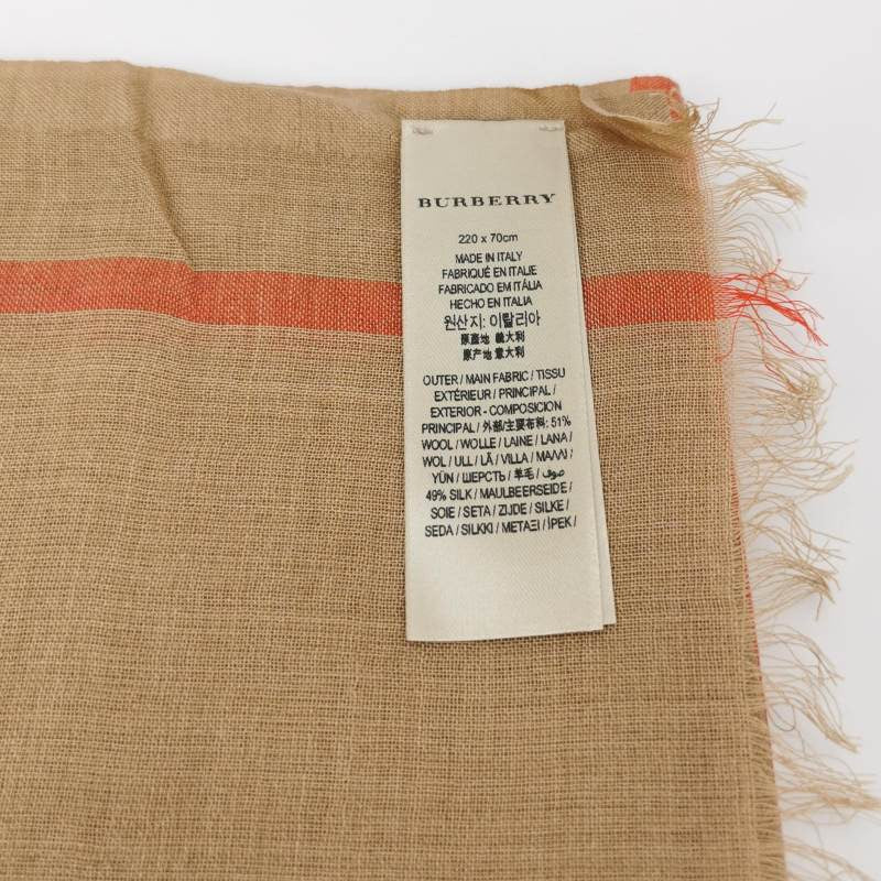 Burberry Wool and Mulberry Silk Blend Colorblock Check Scarf