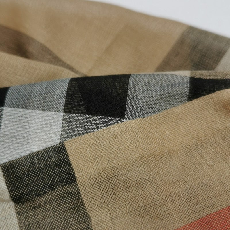 Burberry Wool and Mulberry Silk Blend Colorblock Check Scarf