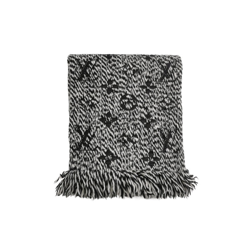 Louis Vuitton Logomania silk-wool blend colorblocked Monogram fringed reversible scarf