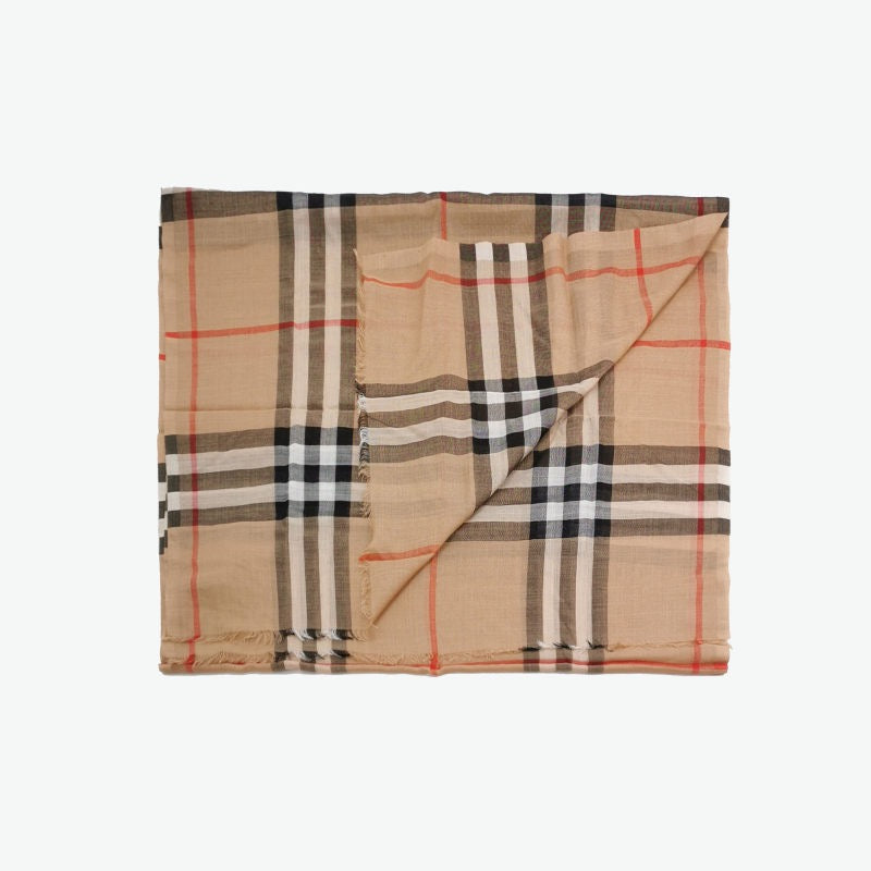 Burberry Wool and Mulberry Silk Blend Colorblock Tassel Scarf