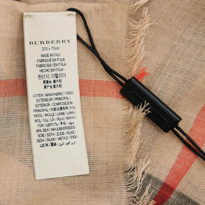 Burberry Wool and Mulberry Silk Blend Colorblock Tassel Scarf