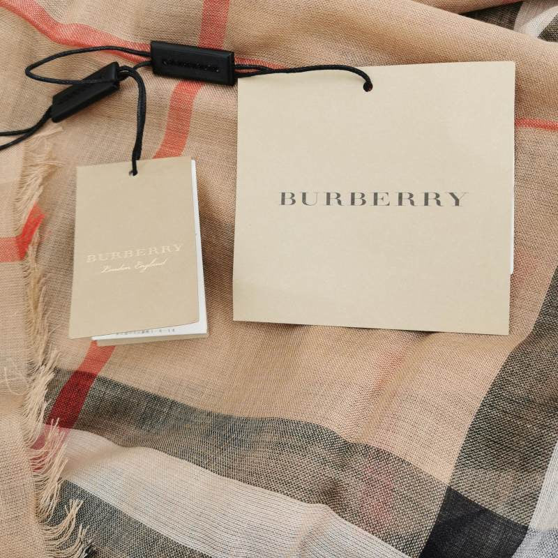 Burberry Wool and Mulberry Silk Blend Colorblock Tassel Scarf