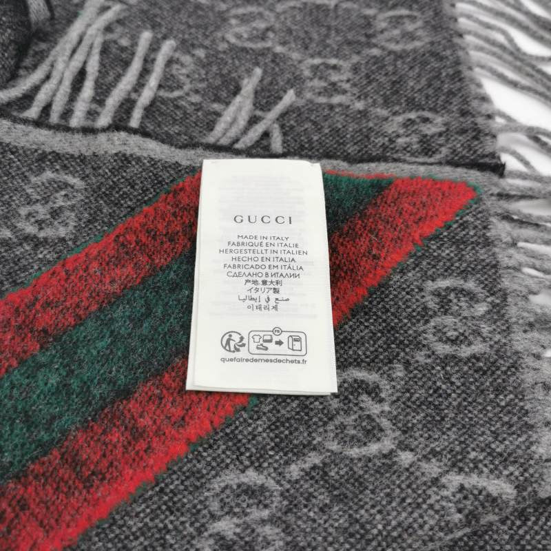 Gucci Wool Double G Old Flower Clashing Color Stripe Fringe Scarf