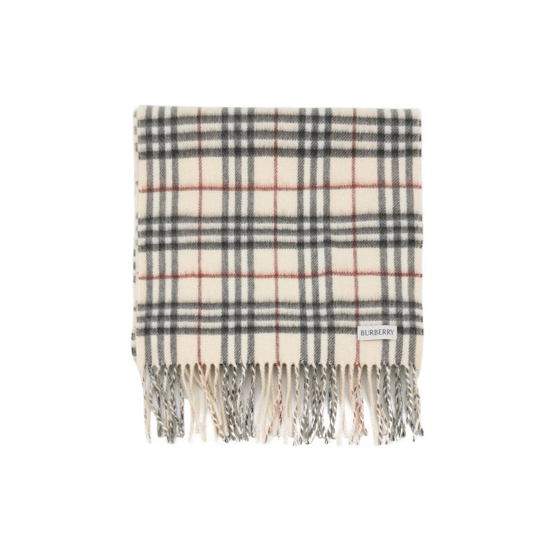 Burberry Cashmere Check Fringed Reversible Scarf