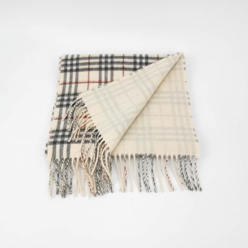 Burberry Cashmere Check Fringed Reversible Scarf