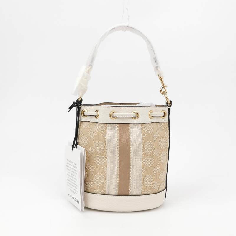 Coach Dempsey Mini Cowhide Canvas Double C Old Flower Round Label Logo Bucket Bag Crossbody Bag Shoulder Bag