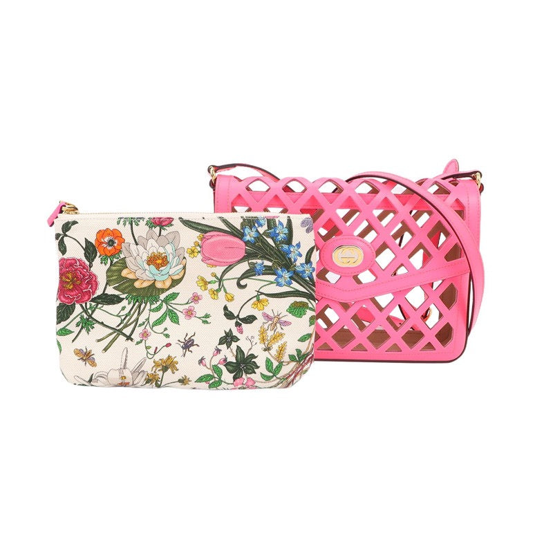 Gucci Traforata Cowhide Floral Cutout Crossbody Shoulder Bag