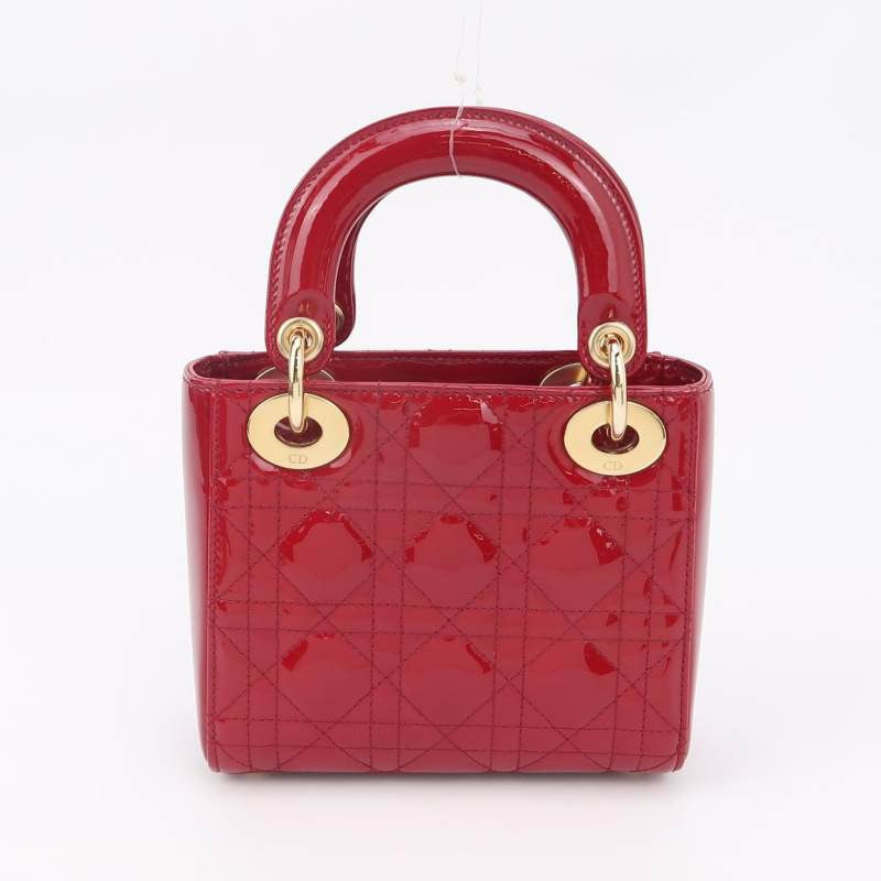 Dior Lady Dior Toffee Bag Mini Patent Leather Rattan Check Logo Letter Charm Crossbody Shoulder Bag