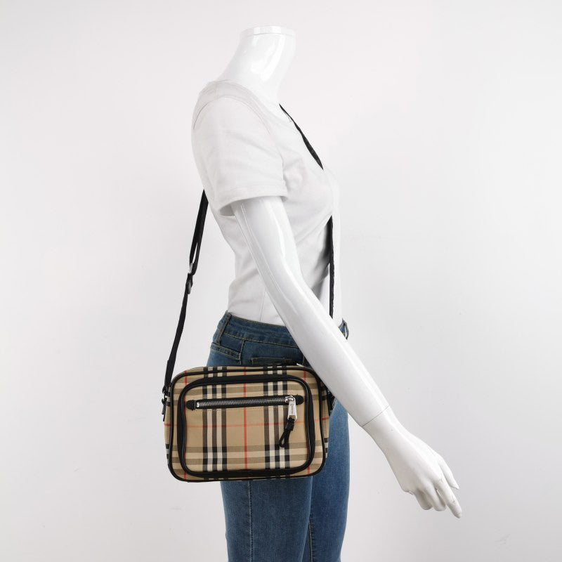 Burberry Cowhide Nylon Colorblocked Plaid Zipper Crossbody Bag