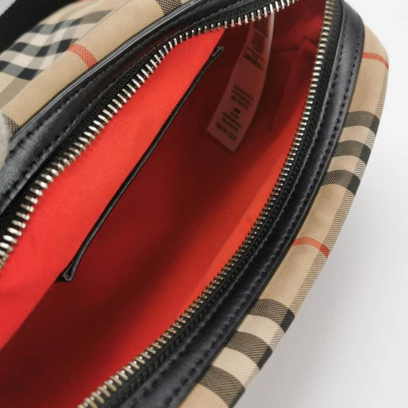 Burberry Cowhide Nylon Colorblocked Plaid Zipper Crossbody Bag